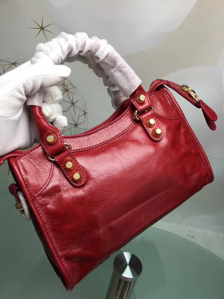 BALENCIAG巴黎世家 義大利進口 原版油蠟頭層牛皮 香皮小銀釘 時尚百搭 手提肩背斜挎包  BL1583